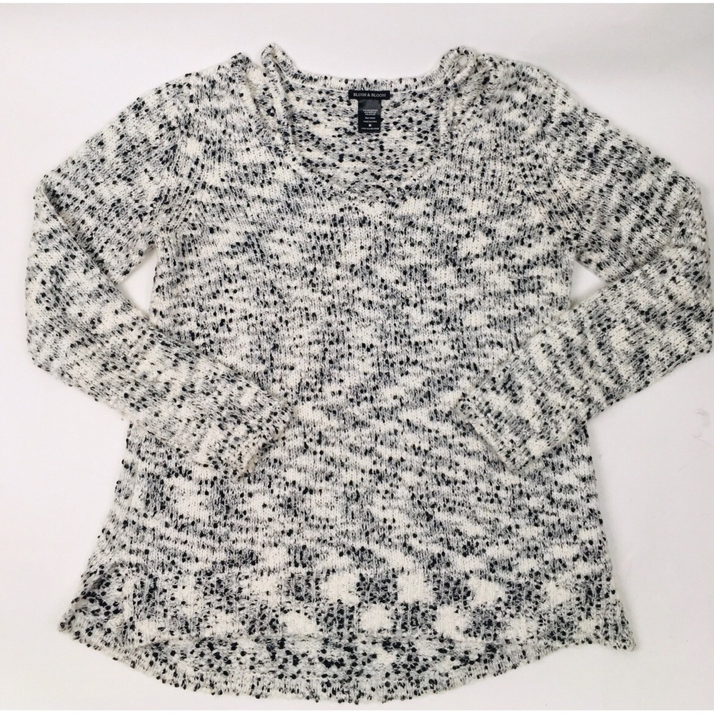 Blush And Bloom Sweater Women's Size Medium, Black White, Cutout Pullover Knited